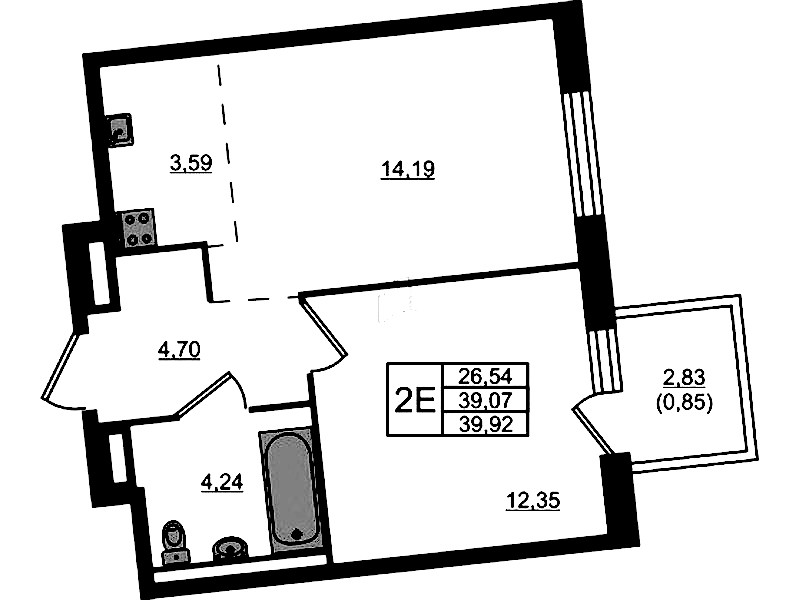 1-комнатная квартира 39.92 м², 3/11 эт., ЖК «Квартал Лаголово»